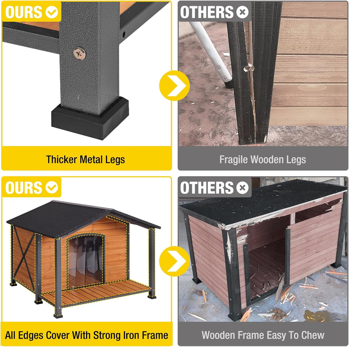 Aivituvin Outdoor Dog House with Chewproof Strong Metal Frame Outside Dog Kennel Weatherproof for Medium to Large Dogs, (41.5" L x 41.4" D x 34.1" H)