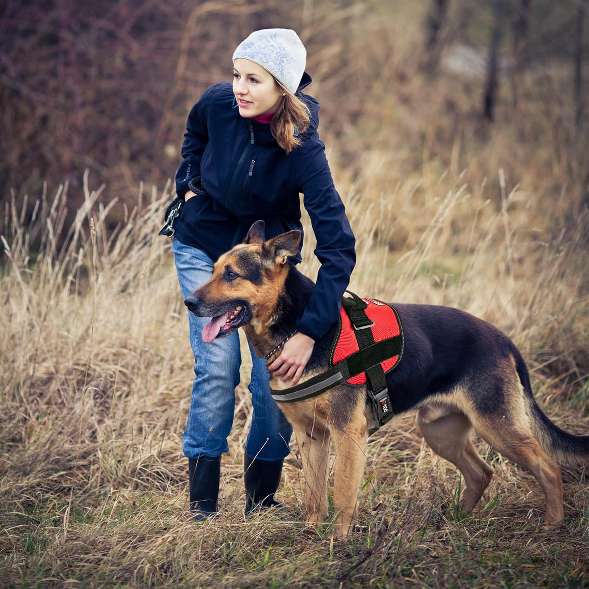Dogline Dog Harness, Reflective No-Pull Adjustable Vest with Handle for Walking, Training, Service Breathable No - Choke Harness for Small, Medium or Large Dogs Room for Patches Girth 15 to 18 in Red