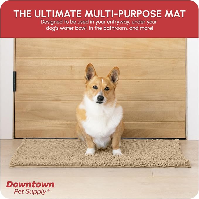 My Doggy Place Microfiber Dog Mat for Muddy Paws, 31" x 20" Oatmeal - Absorbent and Quick-Drying Dog Paw Cleaning Mat, Washer and Dryer Safe - Non-Slip Rubber Backed Dog Floor Mat, Medium