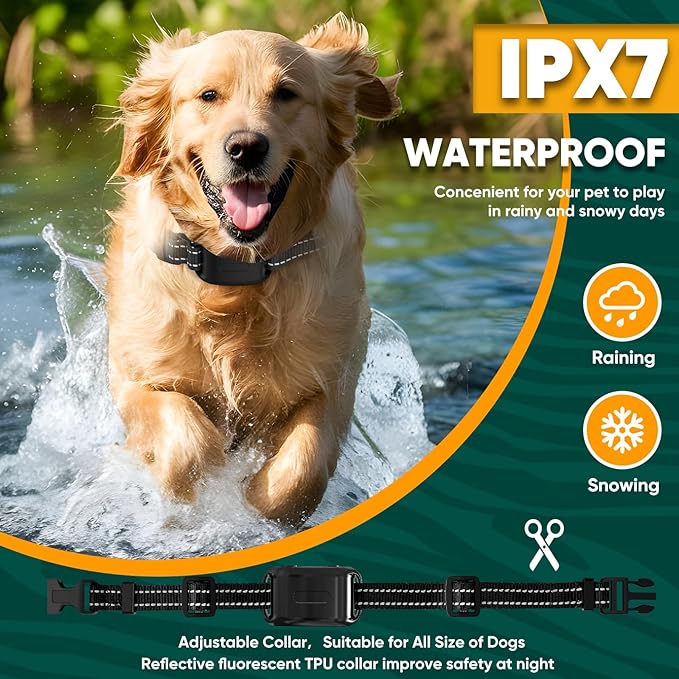 Wireless Dog Fence, Portable Electric Fence for Dogs with Remote Training Collar, Magnetic Charging Base, Outdoor Pet Containmen System for Yards, Adjustable for Medium Large Dogs