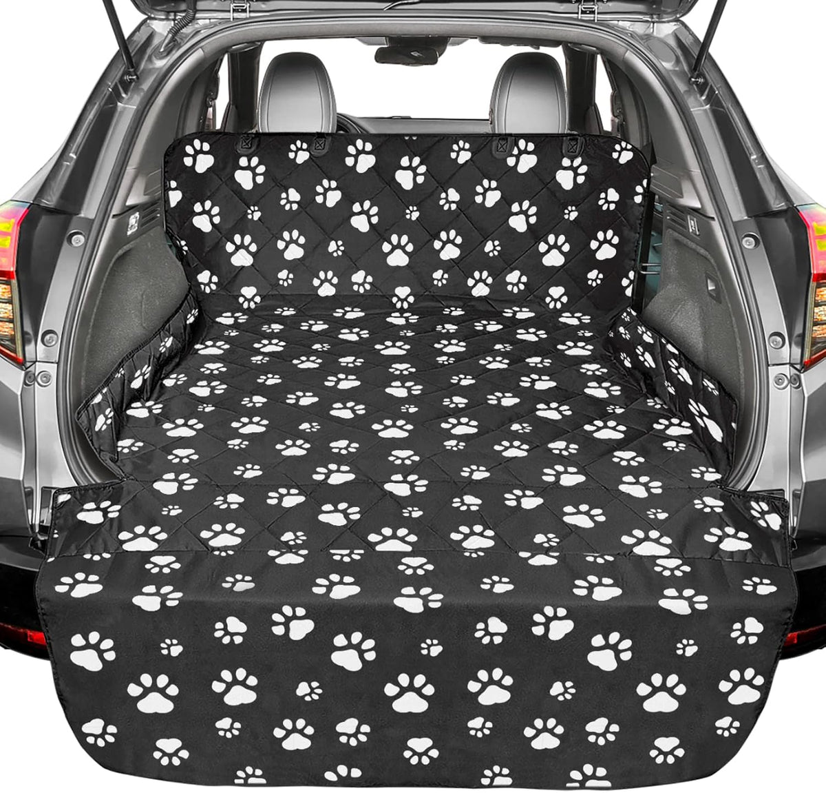 F-color SUV Cargo Liner for Dogs, Upgraded Extra Large Water Resistant Pet Cargo Cover Dog Seat Cover Mat for SUV Sedans Vans with Bumper Flap Protector, Non-Slip, Wear-Proof, Universal Fit, Paw Print