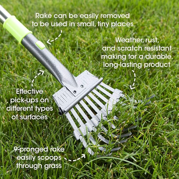 Aluminum Telescoping Metal Handled Poop Tray with Rake Sturdy Lightweight Pooper Scooper Extends 43" Long Scoop Great for Large & Small Dogs (2154)
