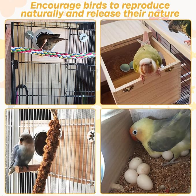 PINVNBY Parakeet Nesting Box Bird House for Cage Wood Mating Box Bird Breeding Box for Lovebirds, Cockatoo, Budgie, Finch, Canary Small and Medium Sized Birds (M:7.9 * 4.7 * 4.7 inch)