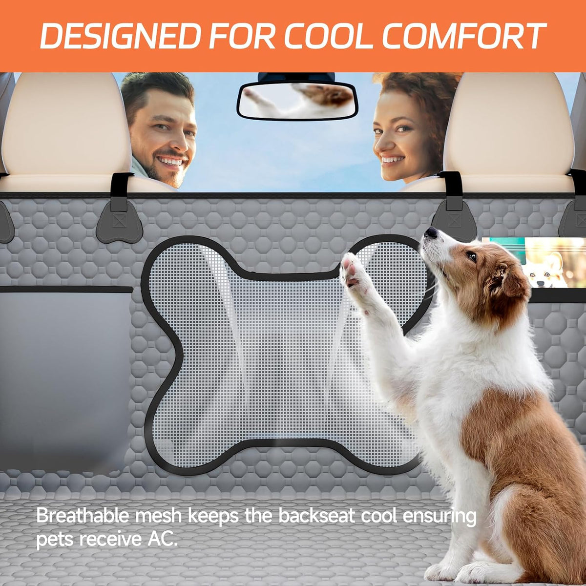 Hard Bottom Dog Car Seat Cover for Back Seat – Waterproof Nonslip Hammock Extender for Trucks & SUVs, Heavy Duty Pet Protector, Gray Oxford Fabric