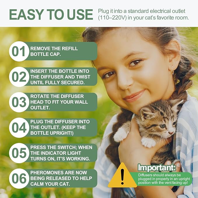 6-in-1 Cat Calming Pheromone Diffuser Kit, Cat Calming Diffuser for Anxiety Relief, Aggression, Scratching, Urine Marking, Fighting, Meowing, Hiding, Safe for All Cats, 120 Days Support