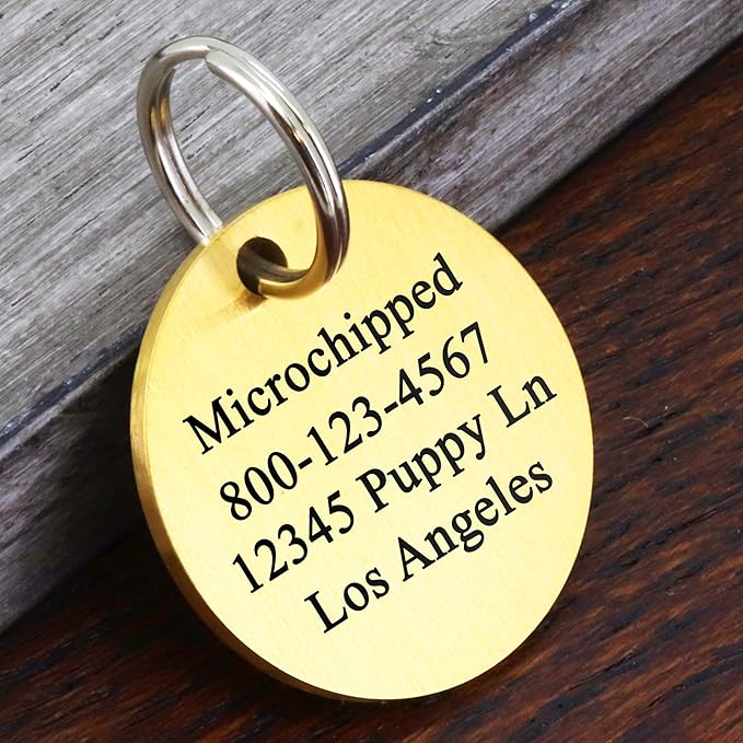 Ultra Joys Dog ID Tag, Custom Dog Tag Personalized Cat Tag, Pet ID Tag, Brushed Stainless Steel Brushed Stainless Steel Round Dog Tag Gold Large