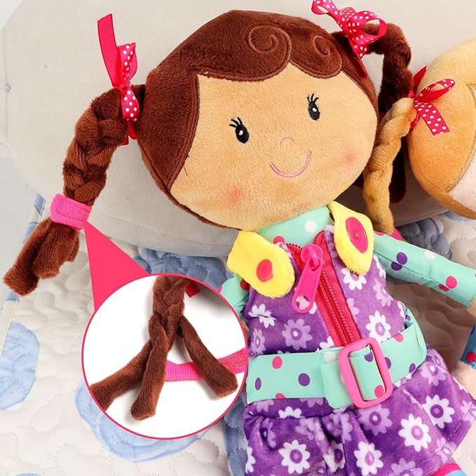 Sugar Snap Plush Learn to Dress Doll for Toddlers - 15" - for 2 Year Old Girl - Montessori