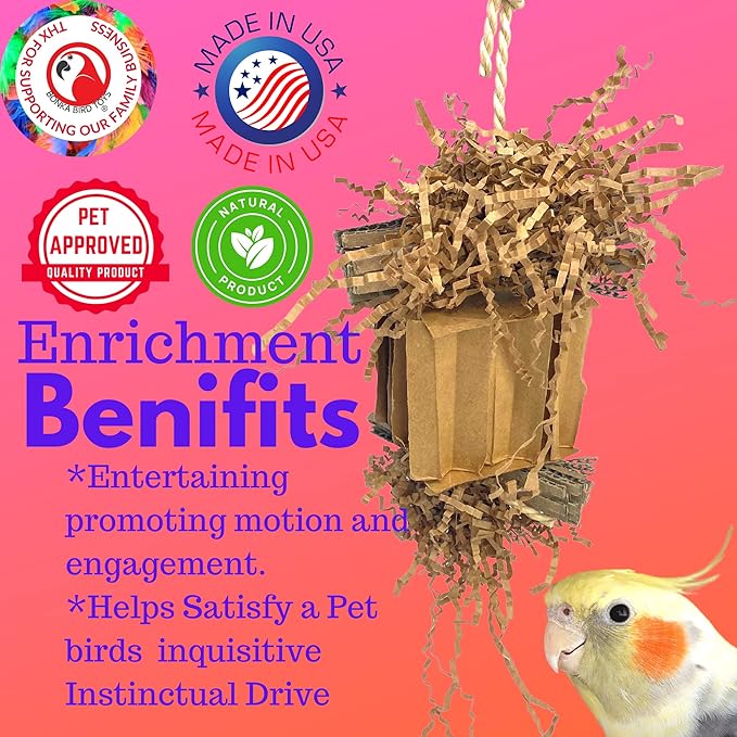 Bonka Bird Toys 3857 Medium Shreddy Eddy Foraging Shred Small Medium Bird Toy Cardboard Waffle Crinkly Paper Conures Parakeets African Greys and Other Similar Birds