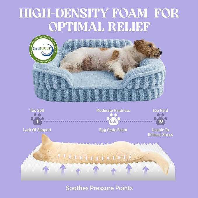 LE SURE Cute Dog Bed for Small Dogs, Orthopedic Waterproof Small Pet Beds with Sides, Non-Slip Bottom and Egg-Crate Foam Puppy Couch Sofa with Washable Removable Cover, Blue