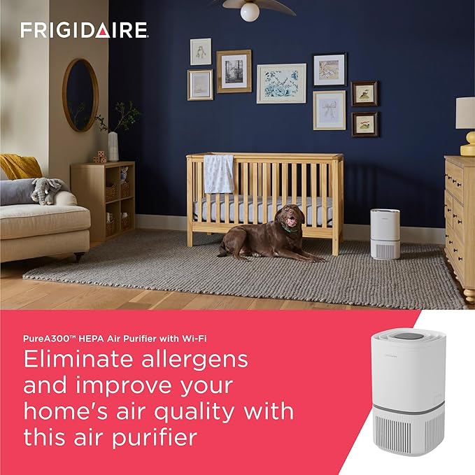 Frigidaire PureA300 HEPA Air Purifier with Wi-Fi for Small Bedrooms, Covers up to 850 Sq. Ft., 3-Stage Filtration, Energy Star Certification, Air Quality Monitoring, Smart Mode, Ultra Quiet, White