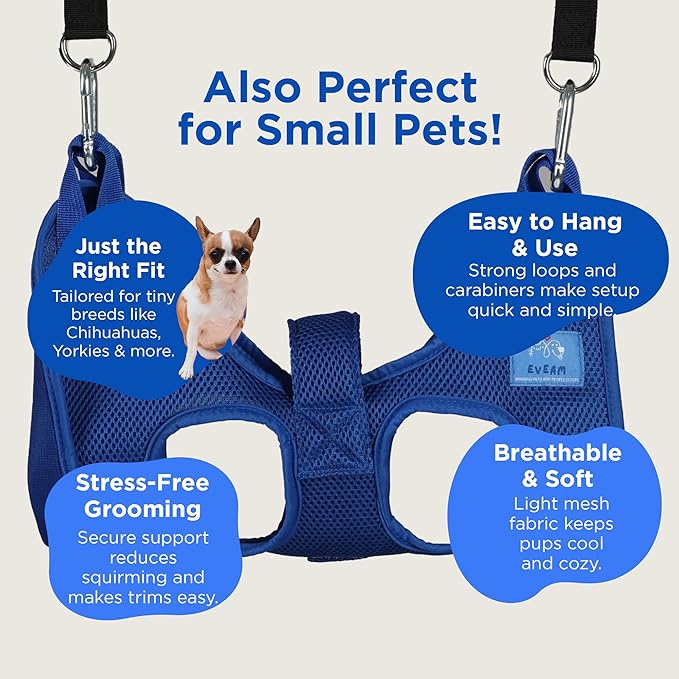 Pet Grooming Hammock for Cats & Small Dogs – Nail Clipping Kit with Sling, Clippers, File, Glove, Straps & Carabiners – Ideal for Trimming & Ear Cleaning – [S/XS] (Black, Small)