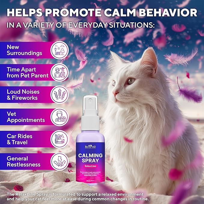 Calming Pheromone Spray & Scratch Repellent for Cats - Reduces Scratching Furniture, Pee - During Travel, Fireworks, Thunder, Vet Zone - Helps with Stress, Fighting, Hiding (100 ml (2 pack))