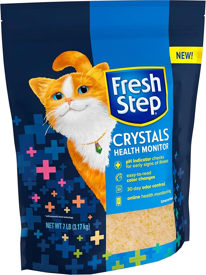 Fresh Step Crystals Health Monitoring Cat Litter, Color-Changing Litter Helps Detect Irregularities in Cat Urine, Controls Odor for 30 Days, 14 lbs. (2 x 7 lb. Bag)
