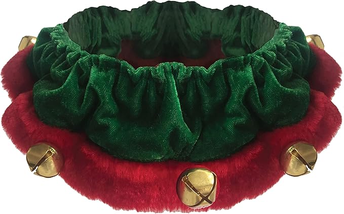 Huxley & Kent Ruff Pet Scrunchy | Elf (Extra-Small) | Festive Christmas/Holiday Neckwear for Dogs/Cats | Fun Stretchable Costume Accessory | Soft Collar with Bells