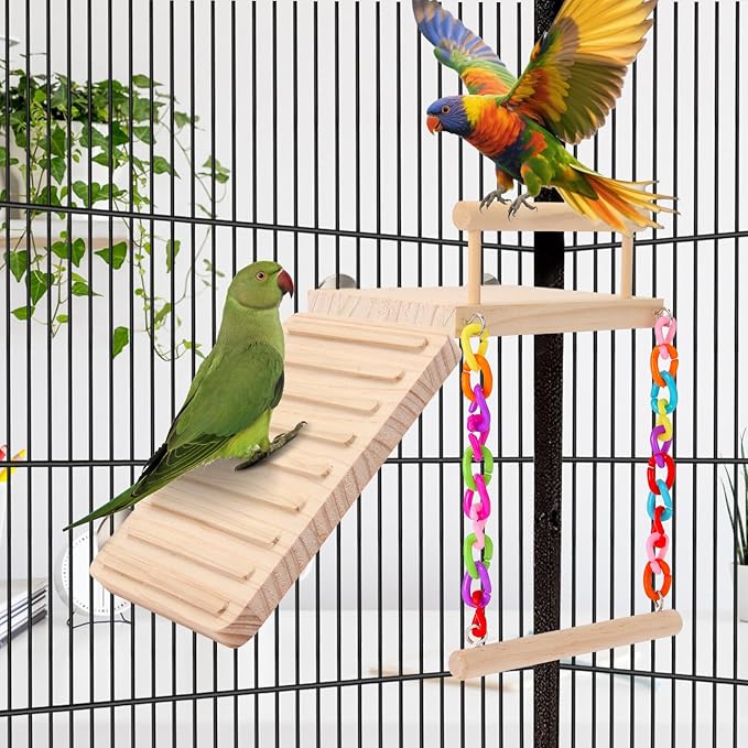 Kyouki Bird Perch Bird Cage Accessories Platform Swing - for Parrot,Parakeet,Budgies, Cockatiels, Lovebirds, Pacific Parrotlets,Chinchilla, Hamster - Sturdy Play Gym Exercise Stand