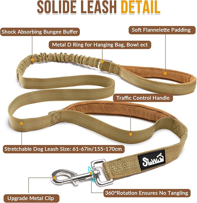 SlowTon No Pull Dog Harness - Heavy Duty Dog Harness and Leash Set for Medium Large Dogs, Reflective Tactical Harness with Soft Padded and Front Clip for Easy Walk and Training (Tan L)