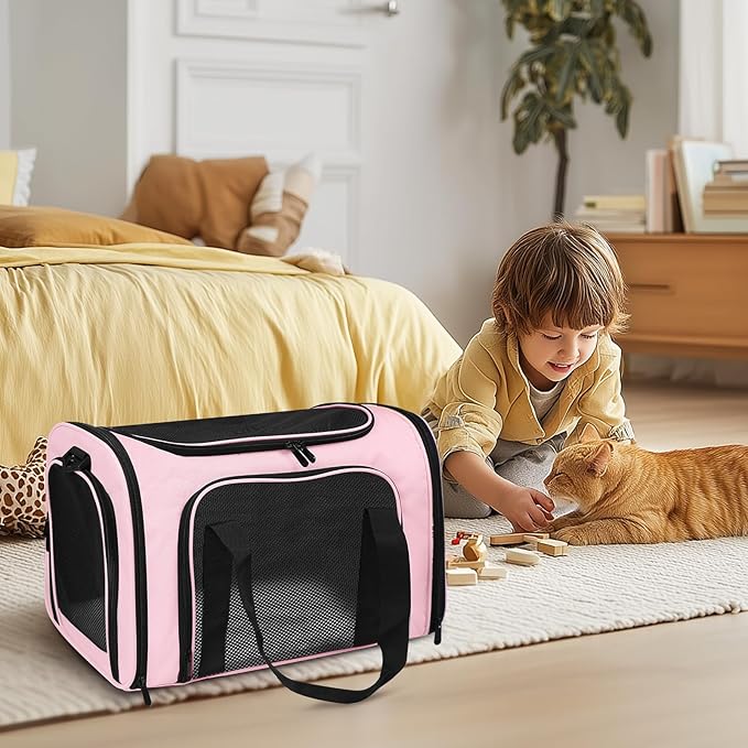 Cat Carrier Soft for Pets Up to 15 Lbs, Cat Travel Bag Soft-Sided with Padded Shoulder Strap, Pet Dog Carriers for Small Dogs Travel Puppy Carry Airline Approved, Pink