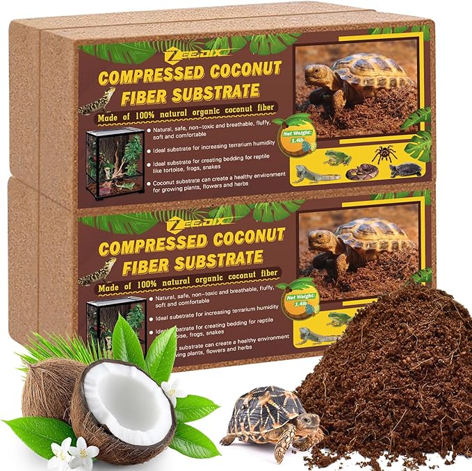 ZeeDix 4 Pack Coconut Fiber Substrate, 100% Organic Coconut Husk Coco Coir Brick Terrarium Bedding for Reptiles, Tortoise, Bearded Dragon, Leopard Gecko, Snake, Hermit Crabs, Frogs, Tarantula