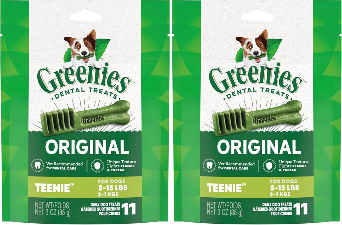 Greenies Original Teenie Natural Dental Care Dog Treats, 3 oz. Pack (11 Treats) (Pack of 2)