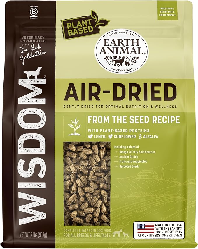 Earth Animal Wisdom Air Dried Dog Food - from The Seed Recipe Premium Natural Dry Dog Food for All Breeds & Ages - 2 Lbs Bag