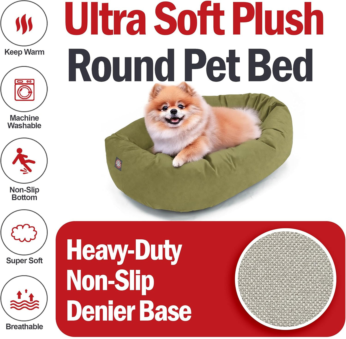 Majestic Pet 24 Inch Suede Calming Dog Bed Washable 24x19x7 (Inch) – Cozy Soft Round Donut Dog Bed with Spine Support for Dogs to Rest Their Head - Pet Bed Small – Sage (2025)