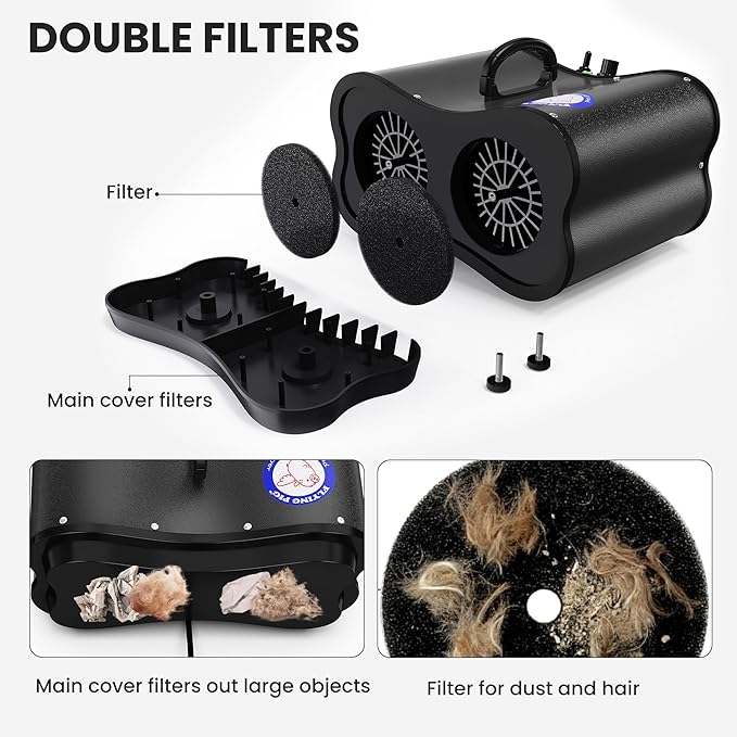 Flying Pig Double Motor High Performance Dog Pet Grooming Dryer (Black)