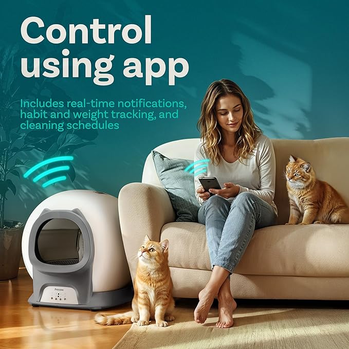 Self Cleaning Litter Box with Auto Safety Sensors for Multiple Cats - Automatic Cat Litter Box Self-Cleaning - Covered Odor Removal with APP Control - Compatible On All WiFi - Electric Robot