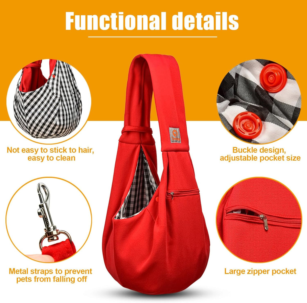 Tomkas Small Dog Sling Carrier - Zipper Pocket & Classic Strap - for 3-10 lbs Pets(Red)