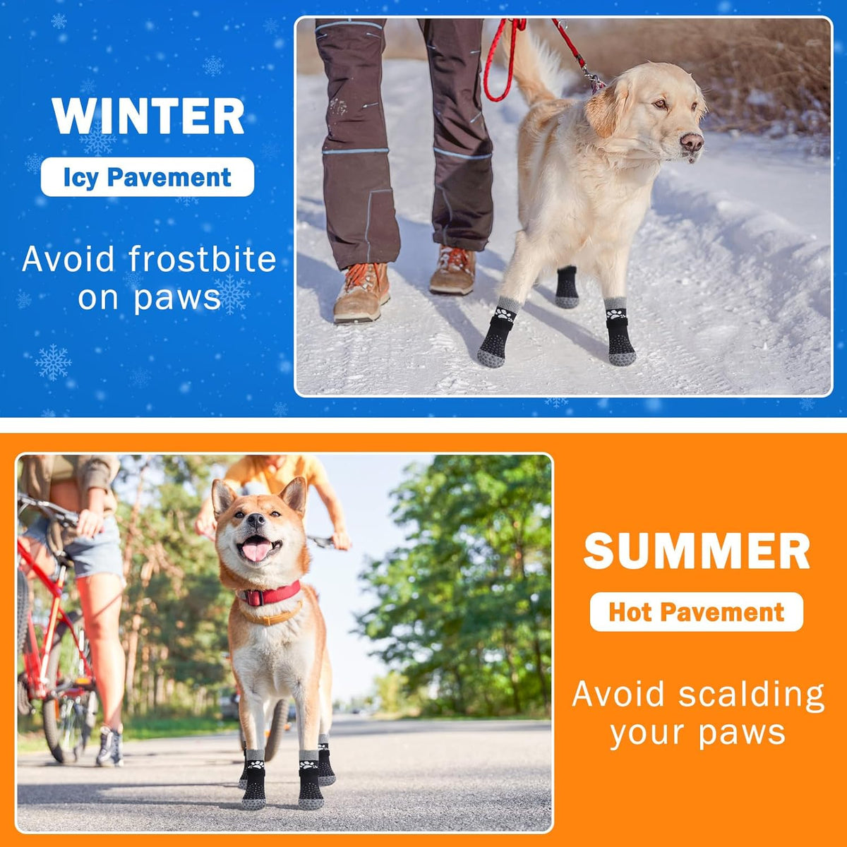 SCENEREAL Anti Slip Dog Sock to Prevent Licking Paws for Hardwood Floors, Boots & Paw Protector Shoes for Hot/Cold Pavement with Grippers, Double Sides Grips for Small Medium Large Senior Dogs, M