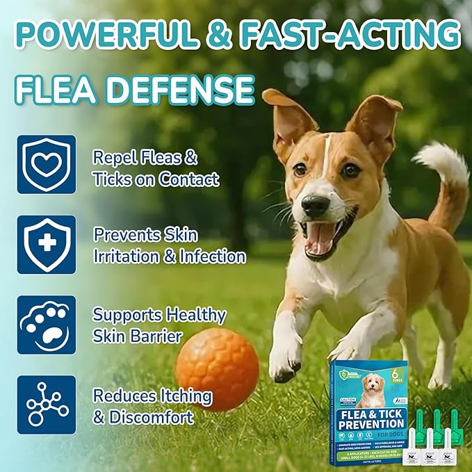Flea and Tick Prevention for Small Dogs, 6-Month Supply Dog Flea and Tick Treatment Drops, Topical Fast-Acting Dog Flea Treatment for Small Dogs Up to 5 to 22 lbs