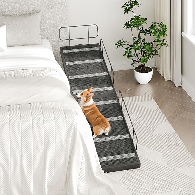 HOOBRO Dog Ramp for Bed, 63 Inch Long Dog Ramp for Couch and Bed, Pet Ramp with Non-Slip Mat and Safety Side Rails, 4 Height Adjustable up to 33 inch, for Small/Large/Old Dogs, Black BK16PT03