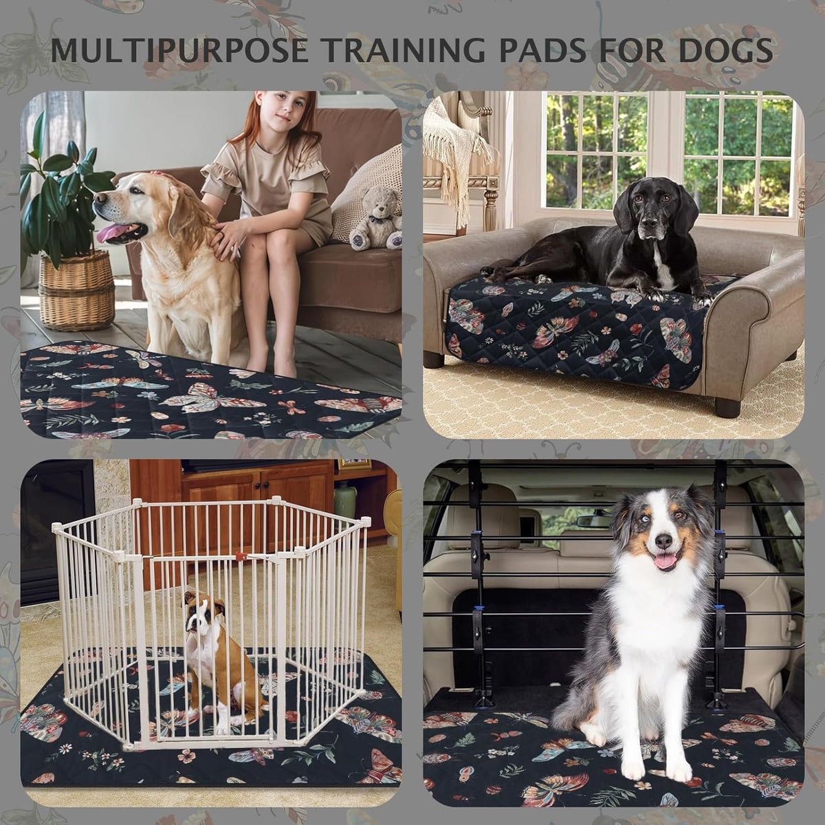 IEUUMLER Washable Pee Pads for Dogs, 2 Pack Insect Pattern Reusable Waterproof Puppy Potty Pads, Non-Slip Absorbent Pet Training Pads for Playpen Crate Bed EU014