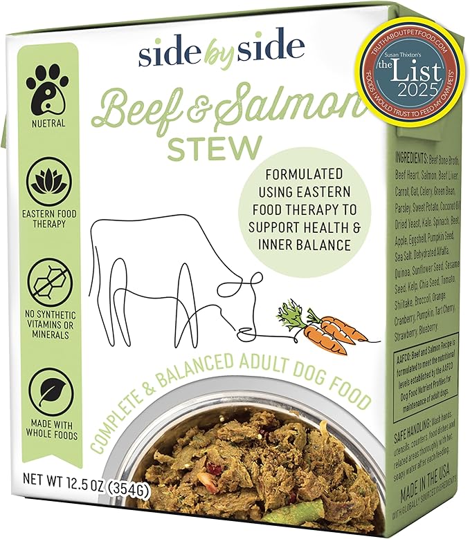 Side by Side Beef & Salmon Stew, Neutral Dog Food for All Breeds, Made of Whole Foods, Every Ingredient Has a Purpose, No Artificial Additives, Fillers, or Gums, Ready to Serve, 12.5 oz, Case of 12