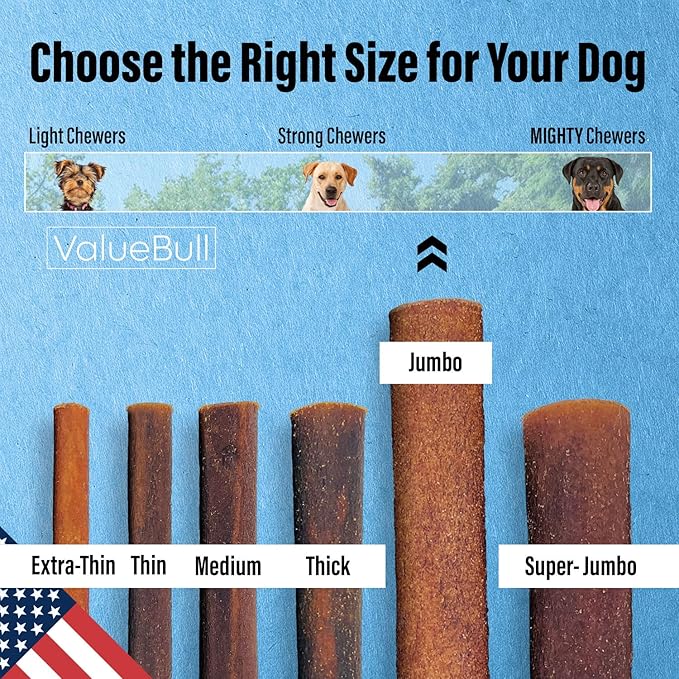 ValueBull USA Collagen Sticks for Dogs, 6 Inch Jumbo Chews, Natural Long-Lasting Dog Treats, 100 Count Bulk Pack - Promotes Joint, Skin & Coat Health with Glucosamine and Chondroitin