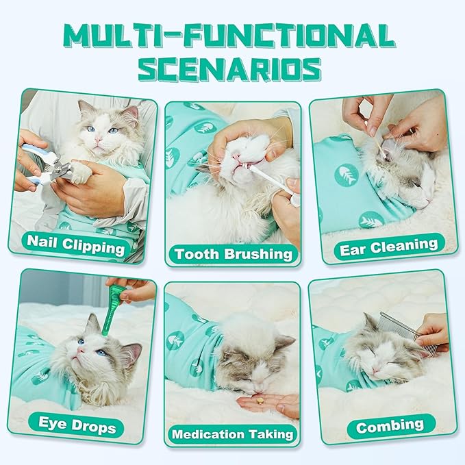 Supet Cat Wrap for Cutting Nails, 2025 Self-Adherent Cat Grooming Wrap, Anti-Escape Calming Cat Swaddle Wrap for Medicine, Nail Clipping, Teeth Brushing, Ear Cleaning