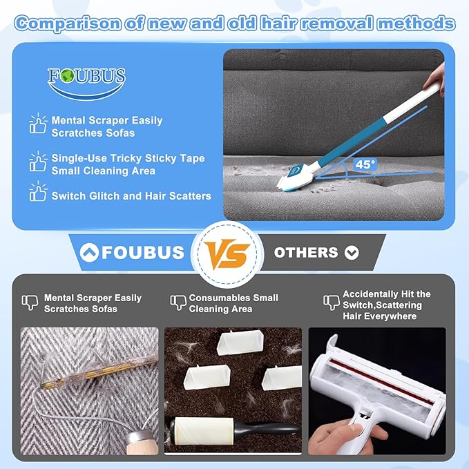 Multifunctional Pet Hair Remover Tool, 4 in 1-Reusable Washable Long Handle Dog&Cat Fur Hair Remover for Furniture,Carpet,Couch,Clothes,Bedding,Car,Window,Better Than Lint Rollers, with 2 Scrapers