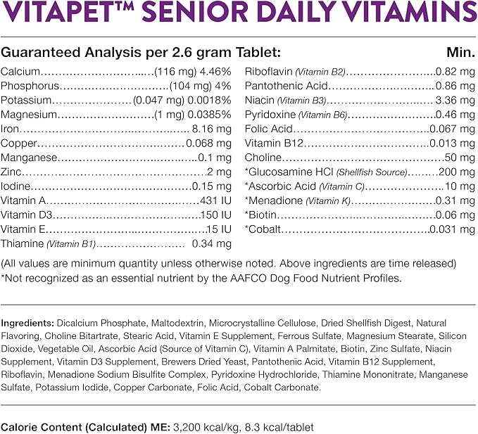 NaturVet –VitaPet Senior Daily Vitamins for Senior Dogs – Plus Glucosamine – Full Spectrum of Vitamins & Minerals – Enhanced with Glucosamine for Added Joint Support – 365 Time Release Tablets