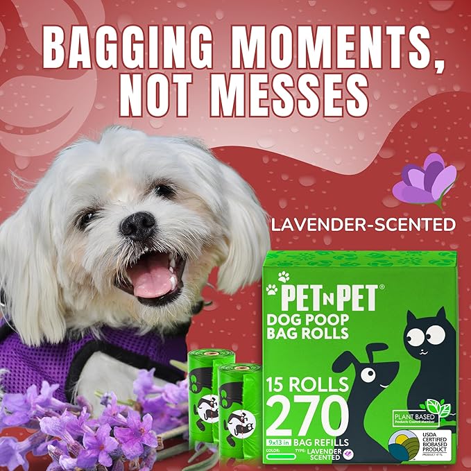 Pet N Pet Poop Bags For Dogs, Green 270 Counts Lavender Scented Dog Poop Bags Rolls, Dog Bag, Pet Waste Bag