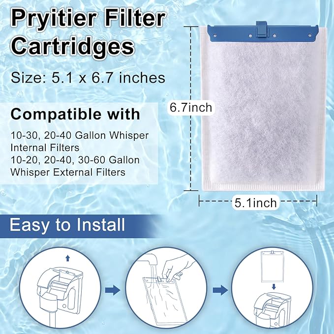 12 Pack Fish Tank Filter Cartridge for Whisper Bio-Bag Filters, Large Aquarium Replacement Filter Cartridges for Whisper Filters 20i,40i/IQ20,30,45,60/PF20,30,40,60 and ReptoFilter