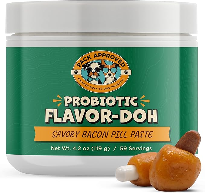 Flavor-Doh with Dog Probiotics - Flavored Pill Wrap for Dogs to Hide Capsules and Shape into Pill Pocket Treats for Dogs - Easy-to-Use Treat Paste for Pet Medicine - Savory Bacon (4.2oz)