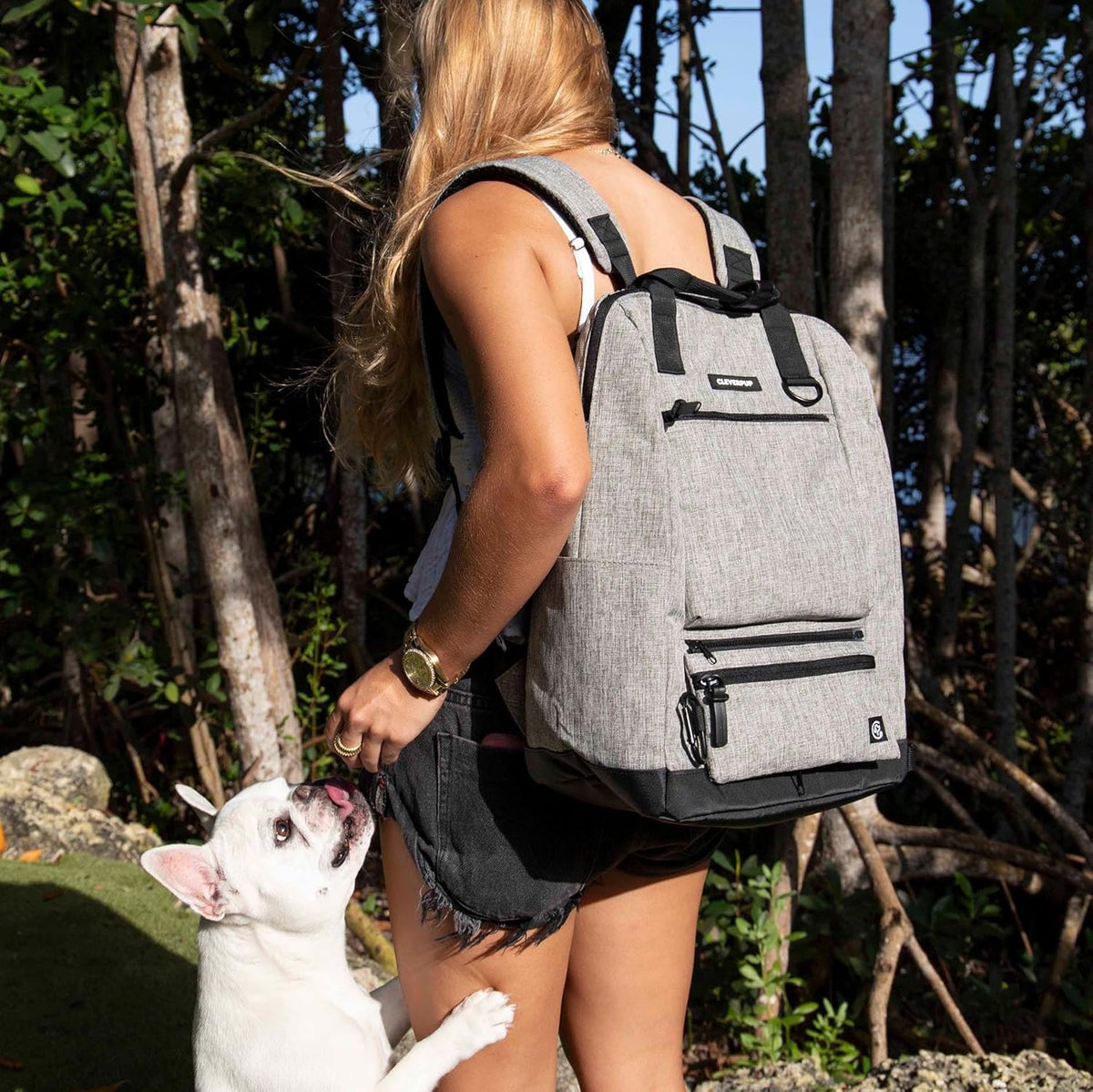 Porter 2-in-1 Dog Gear Backpack – Premium Dog Travel Bag with 10 Pockets, Zip-Off Treat Pouch, Leash Clip, Waterproof Pockets & Water Bottle Holder – Weekend, Hiking, Camping, Heather Grey