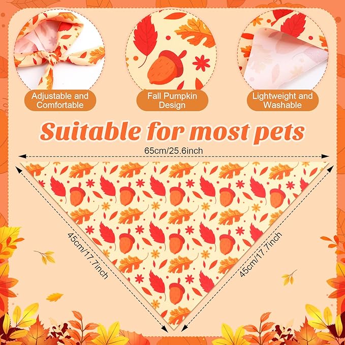 Abbylike 200 Pcs Fall Dog Bandanas Bulk Pumpkin Bandanas for Dogs Pets Triangle Kerchief Bibs Scarf for Fall Autumn Thanksgiving Costume Photo Props Accessories Pet Shops Adoption Events, 25 Styles