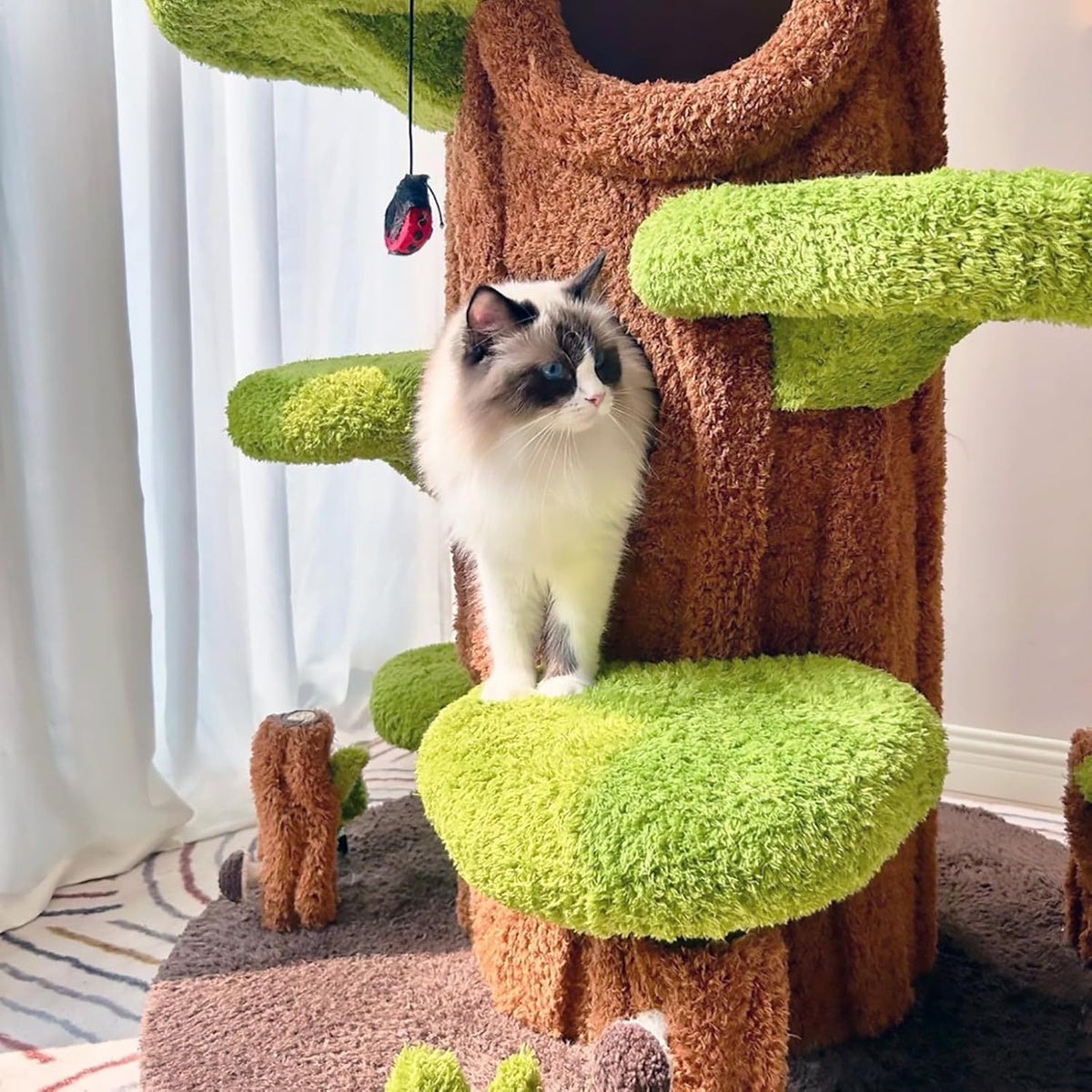 Magic Forest Cat Tree Tower, 90 inches Tall, Real Solid Wood Cat Tree for Multi-Cat Household