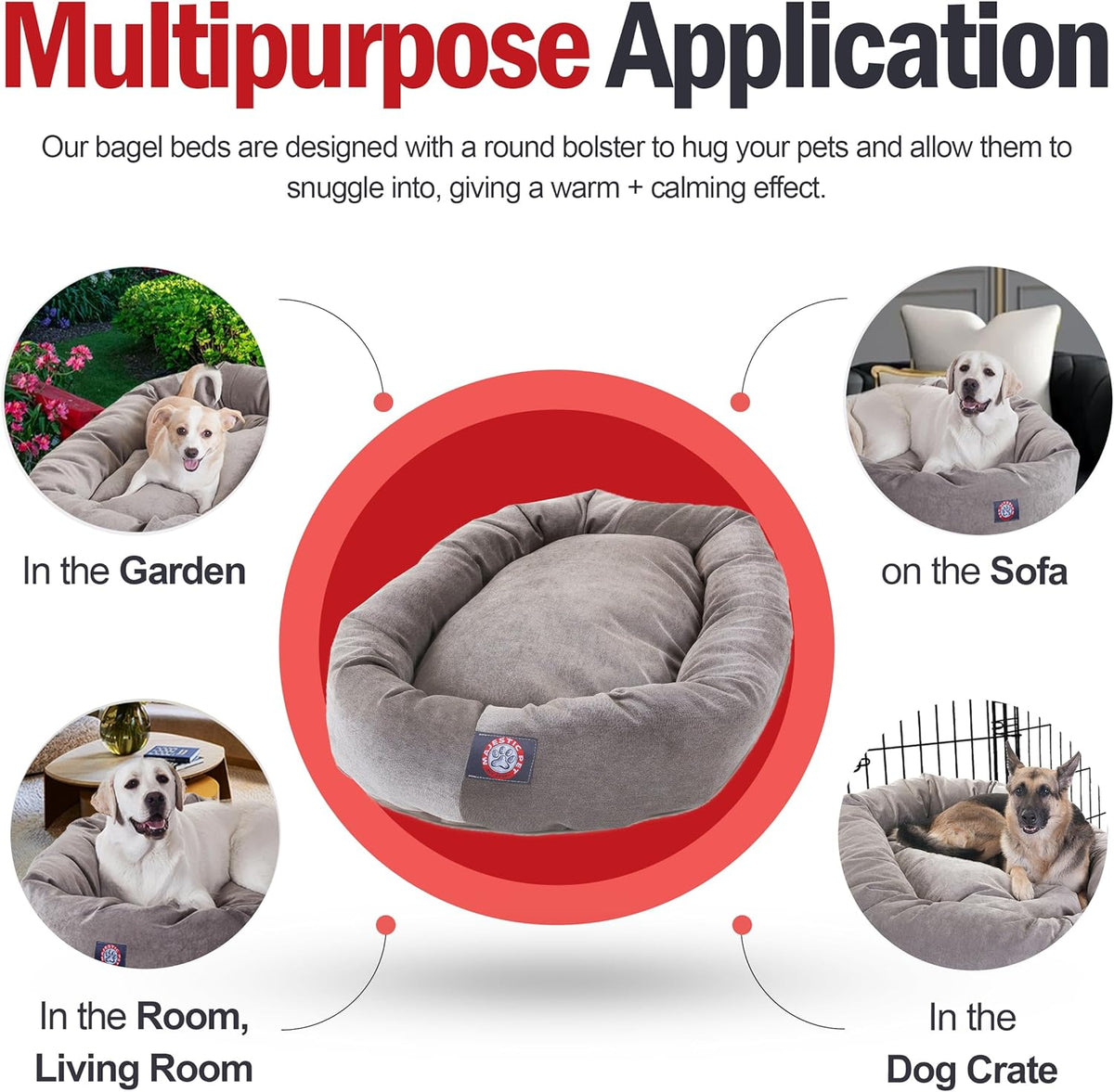 Majestic Pet 32 Inch Micro Velvet Calming Dog Bed Washable 32x23x7 (inch) – Cozy Soft Round Donut Dog Bed with Spine for Head Support - Pet Bed Medium - Vintage