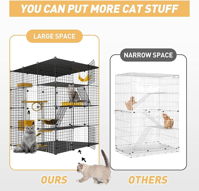 Large Cat Cage,Cat Cage Enclosure Indoor DIY Cat Playpen Detachable Metal Wire Kennels Crate Large Exercise Place Ideal, for 1-4 Cats,Ferret, Chinchilla, Rabbit, Small Animals