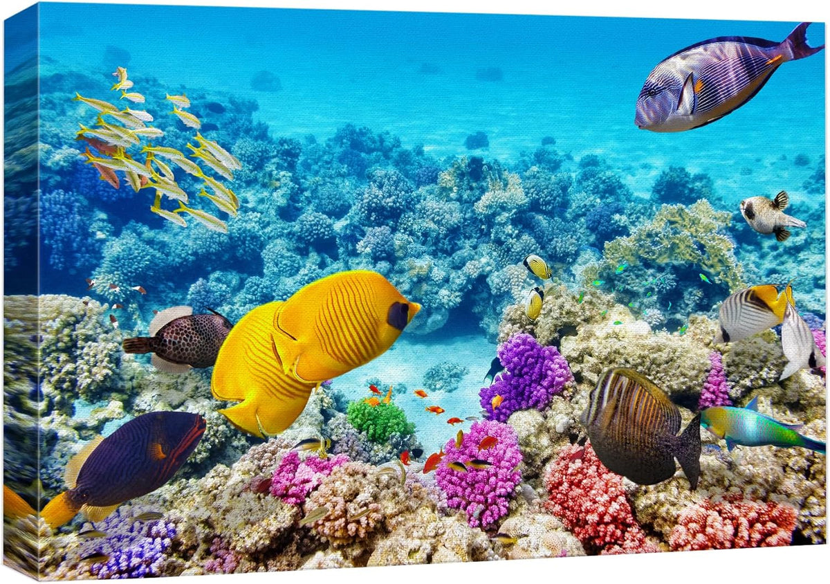 wall26 Canvas Print Wall Art Tropical Underwater Ocean Sea Fish Reef Nature Animals Photography Realism Rustic Scenic Landscape Wilderness Earth Colorful for Living Room, Bedroom, Office - 24"x36"