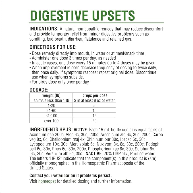 HomeoPet Digestive Upsets, Safe, Gentle, and Natural Cat and Dog Digestive Support, 15 Milliliters