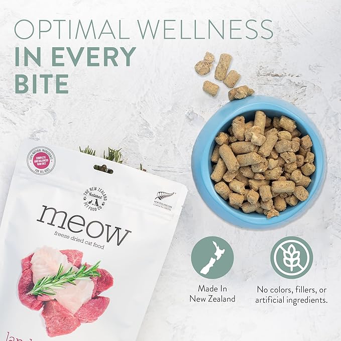 The New Zealand Natural Pet Food Co. Meow Duck Freeze Dried Raw Cat Food, Mixer, or Topper, or Treat - High Protein, Natural, Limited Ingredient Recipe 1.76 oz