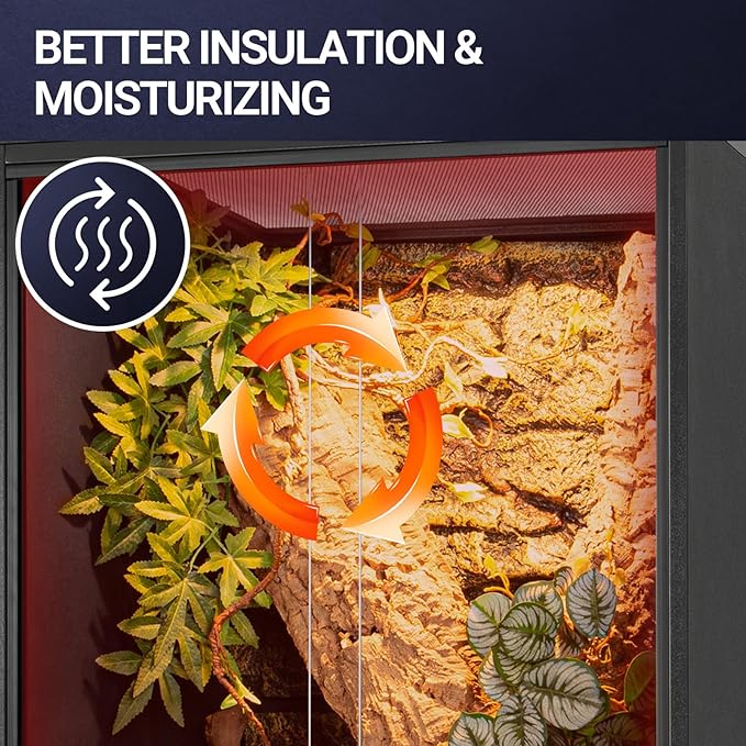 REPTIZOO 67 Gallon PVC Tall Reptile Tank, 24 x18x36 inch Large Reptile Terrarium for Gecko Lizard Chameleon Frog Snake, Enclosure Habitat with Sliding Door & Top Screen Ventilation