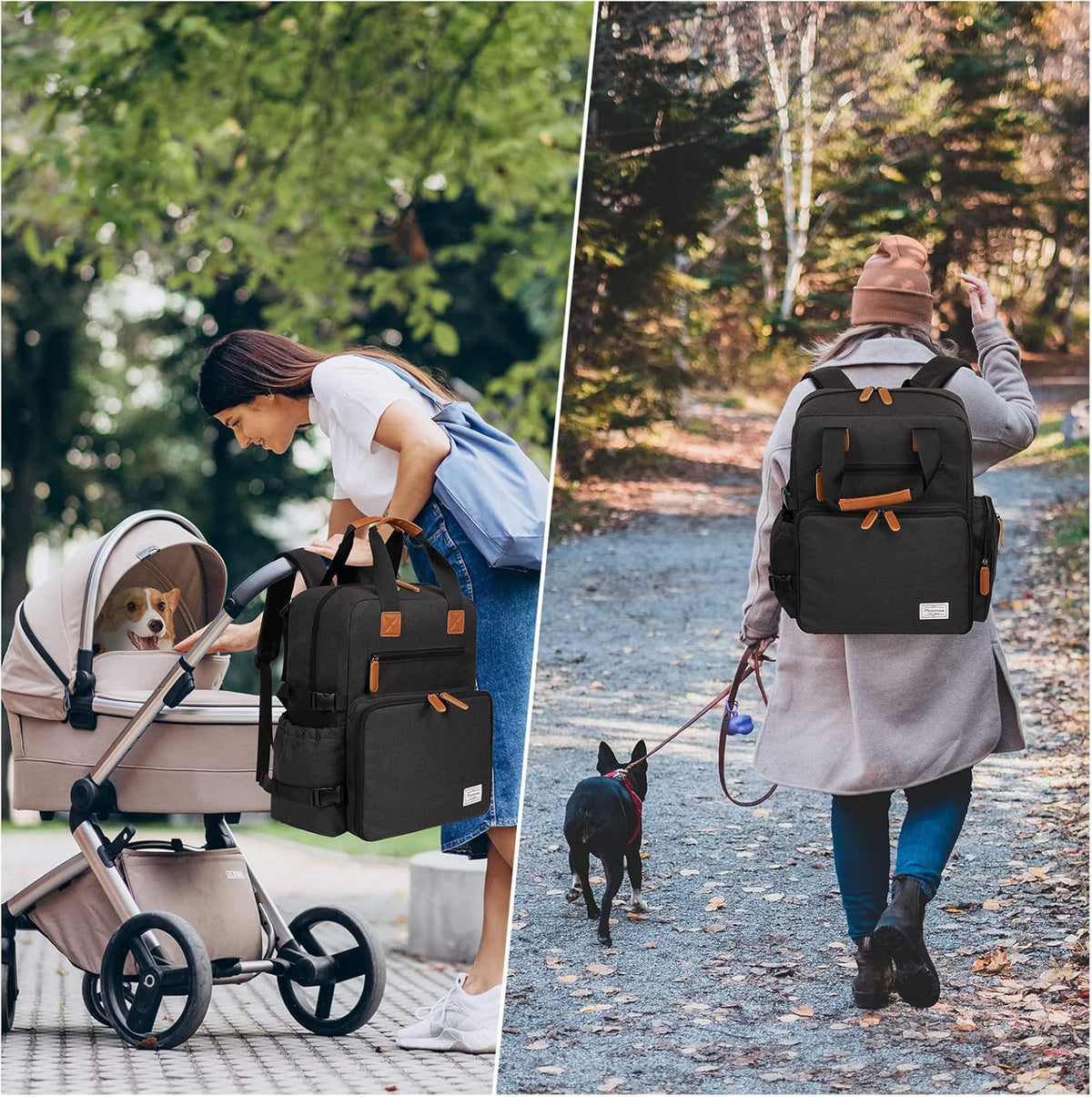 Modoker Dog Travel Bag, Airline Approved Backpack for Pet Accessories Organizer, Tote Weekend Bag with 2 Dog Food Storage Containers, 2 Collapsible Bowls, 1 Pet Mat, Black
